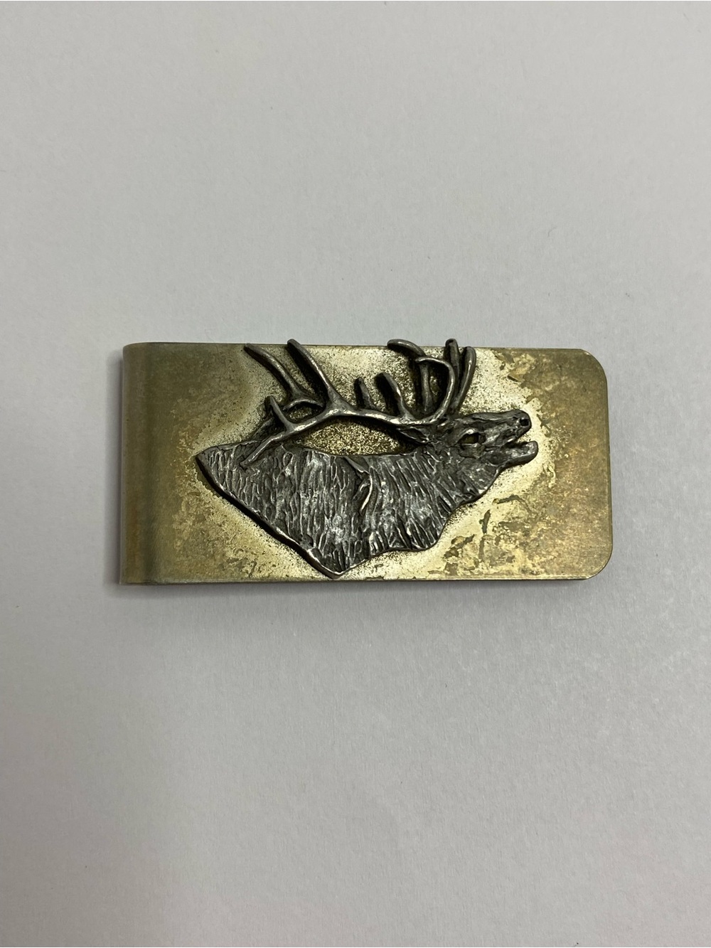 Vintage Elk Deer Money Clip Silver Tone Brass Tone Hunting Wildlife Accessory